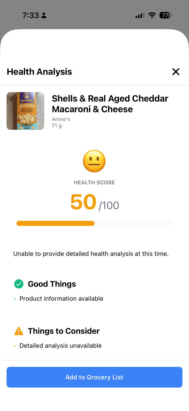 Grocery Health Tracker