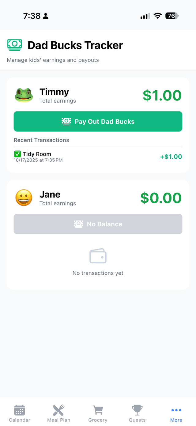 Dad Bucks System