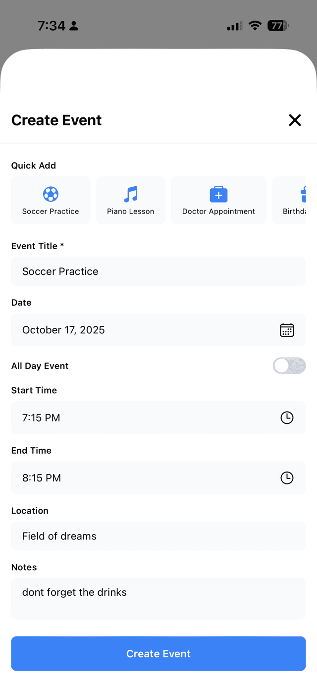 New Calendar Event