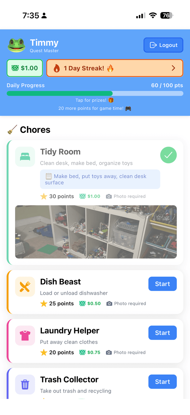 Chores Quest Screen